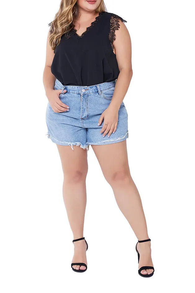Large Size Curling Ladies Denim Shorts Female Large Size Shorts Fat MM Shorts
