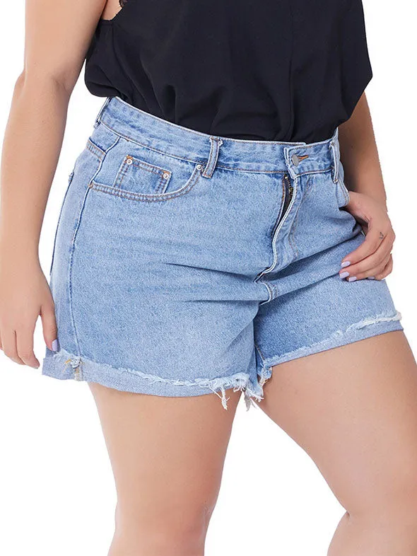 Large Size Curling Ladies Denim Shorts Female Large Size Shorts Fat MM Shorts