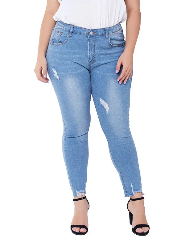 Large Size Jeans Female Hole-breaking Stretched Slim Ladies Jeans