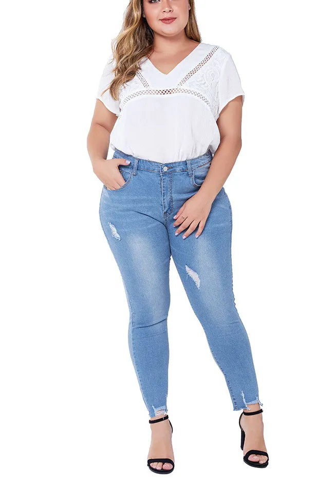 Large Size Jeans Female Hole-breaking Stretched Slim Ladies Jeans