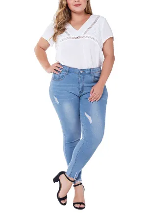 Large Size Jeans Female Hole-breaking Stretched Slim Ladies Jeans