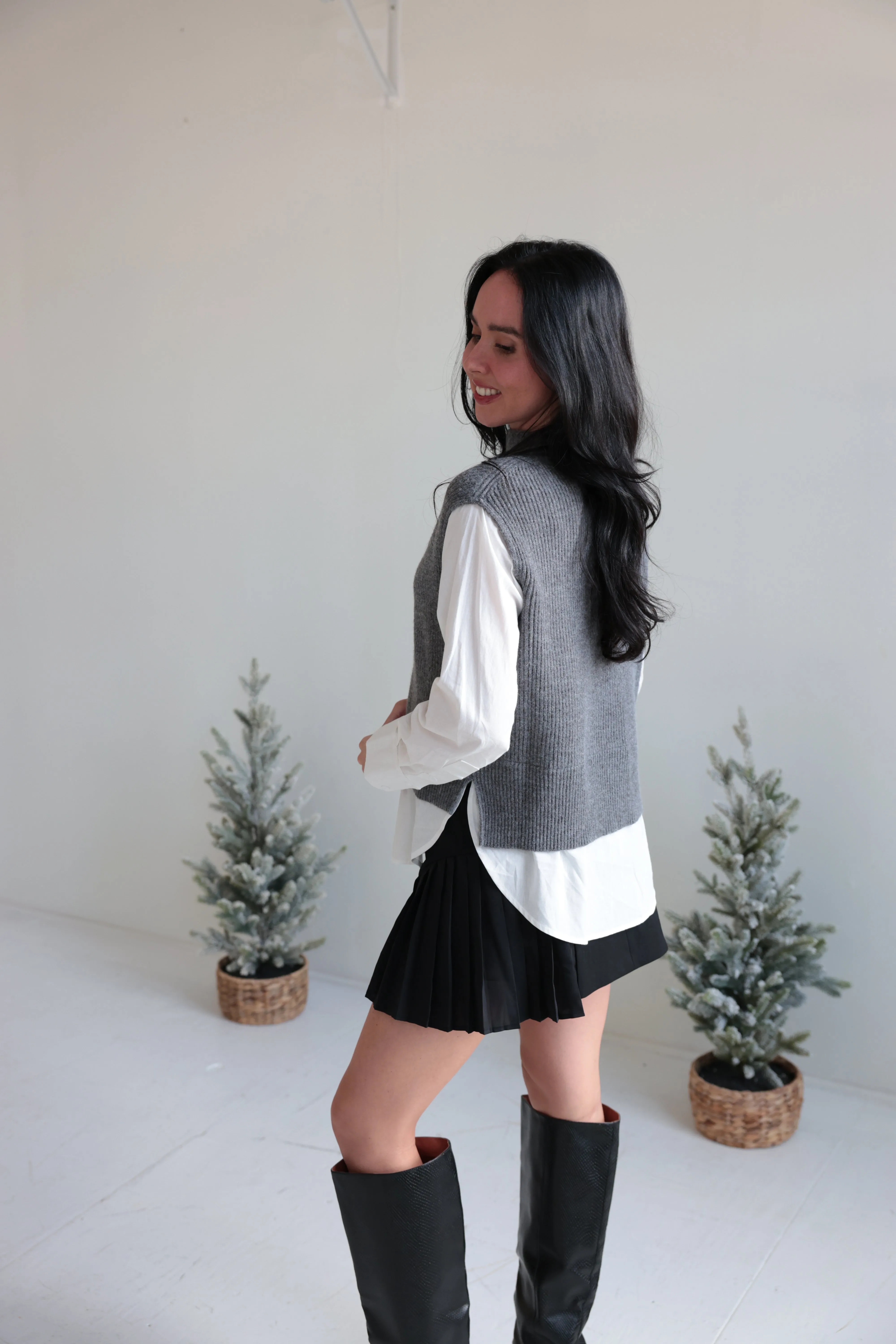 Layered Knit Vest and Shirt Combo-Final Sale