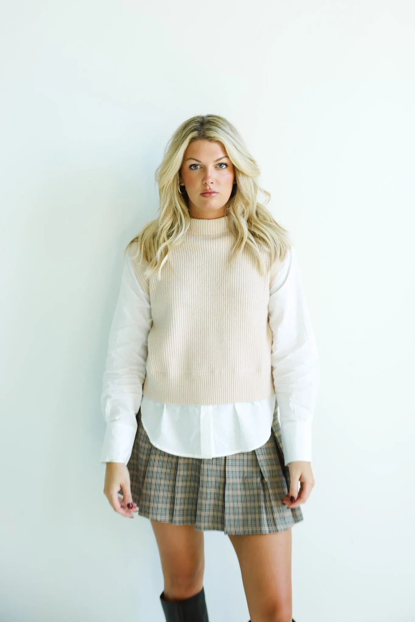 Layered Knit Vest and Shirt Combo-Final Sale