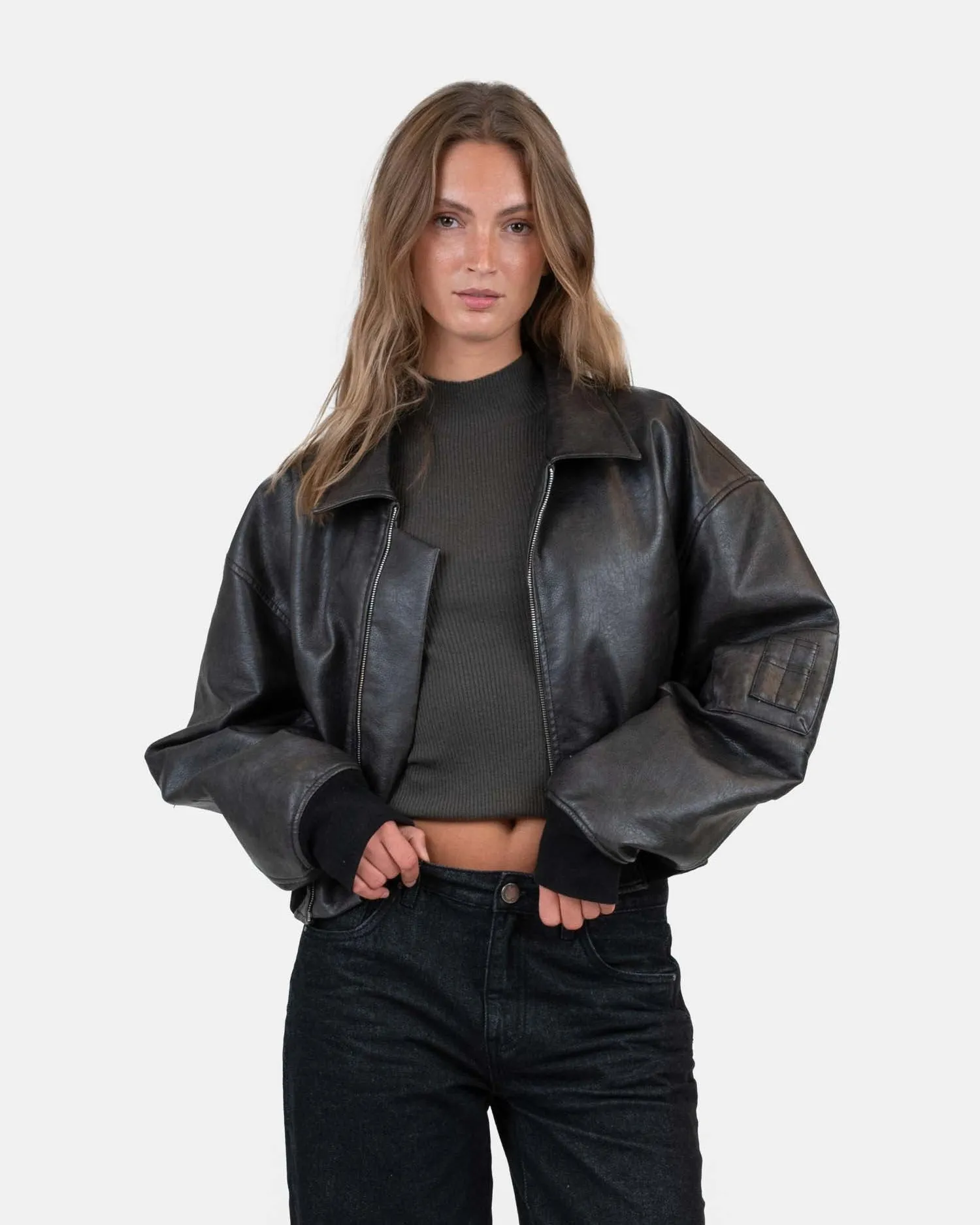 Leather Bomber Jacket Dark Brown