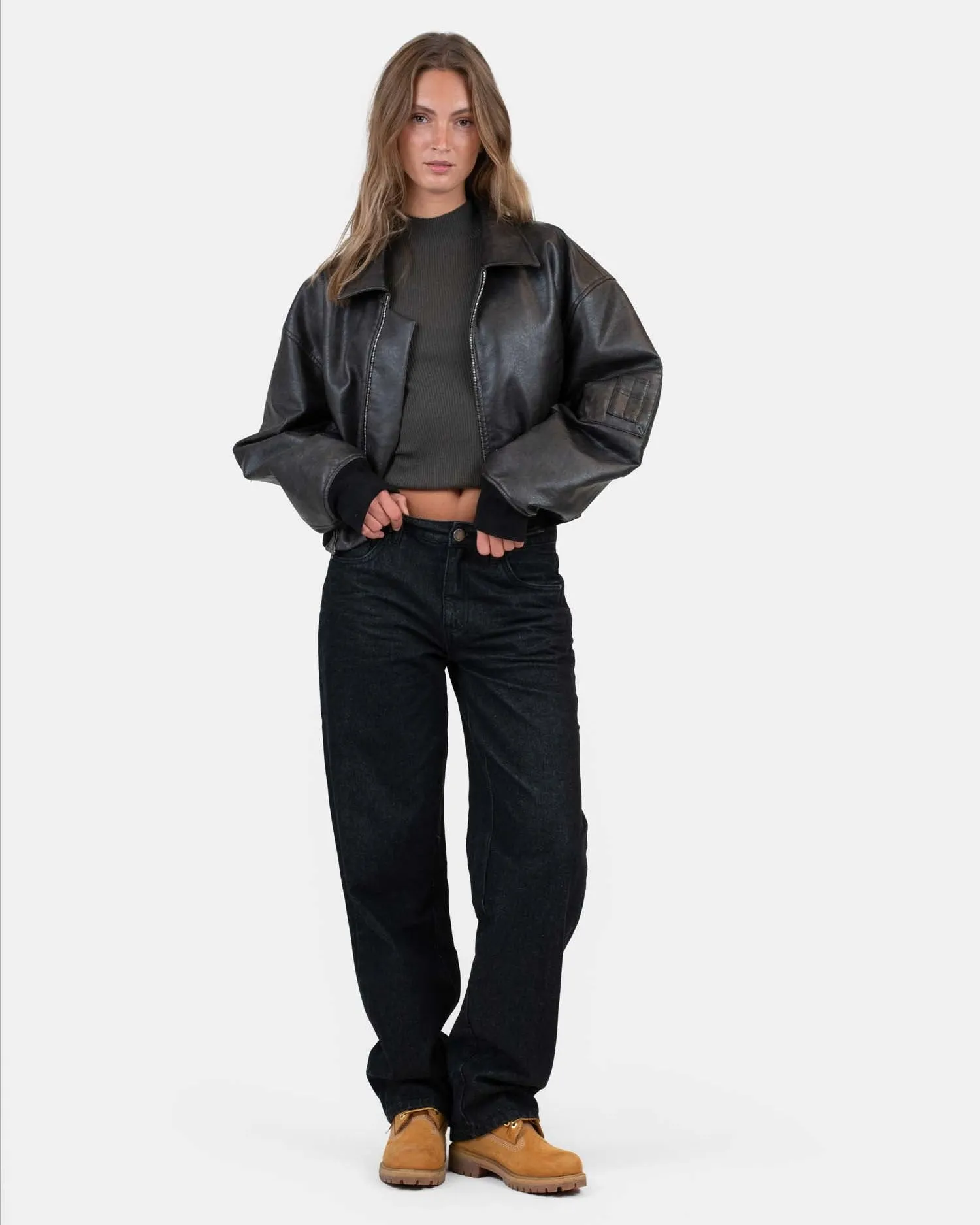 Leather Bomber Jacket Dark Brown