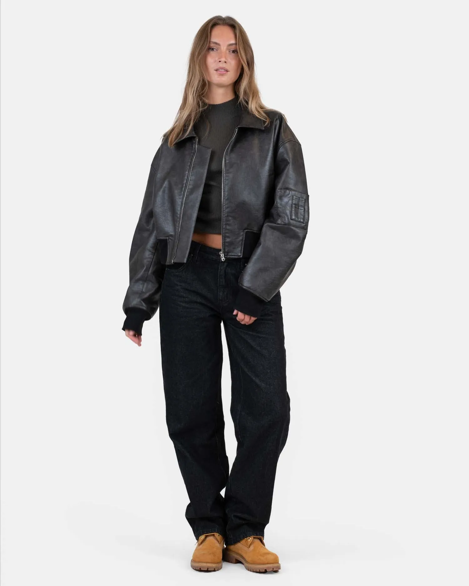 Leather Bomber Jacket Dark Brown