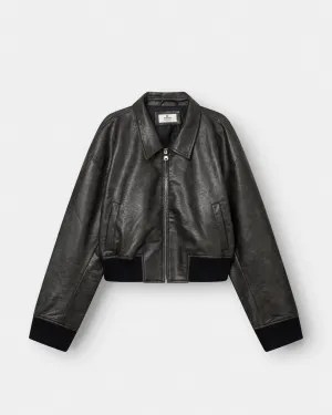 Leather Bomber Jacket Dark Brown
