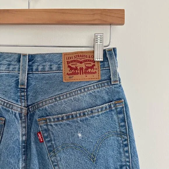 Levi's 501 Distressed High Rise Button-Fly Denim Straight Jeans Blue 24