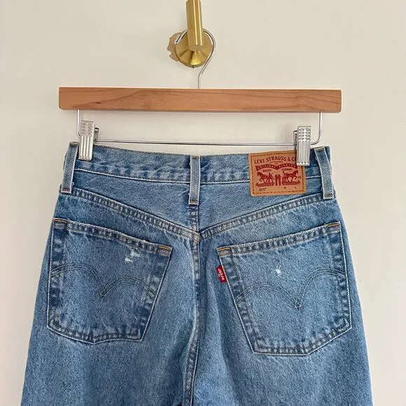 Levi's 501 Distressed High Rise Button-Fly Denim Straight Jeans Blue 24