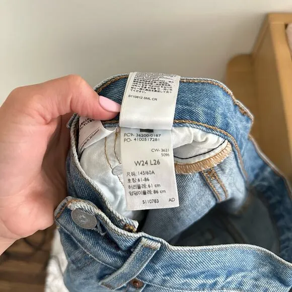 Levi's 501 Distressed High Rise Button-Fly Denim Straight Jeans Blue 24