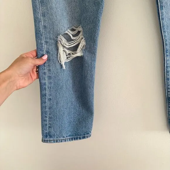 Levi's 501 Distressed High Rise Button-Fly Denim Straight Jeans Blue 24