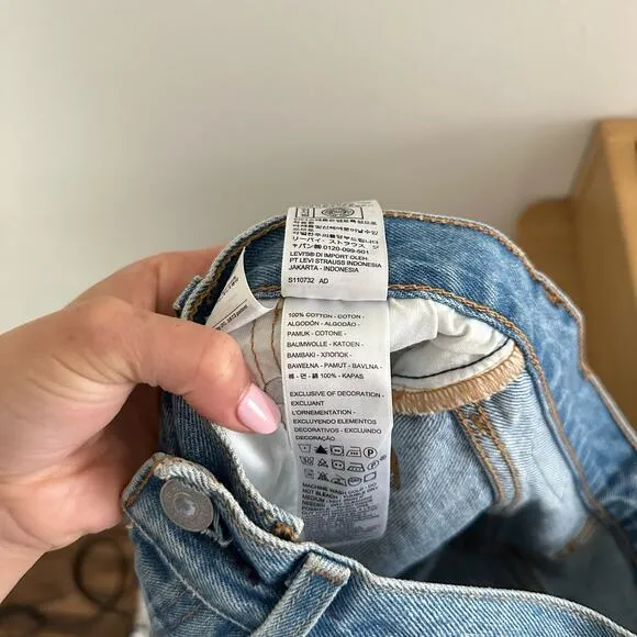 Levi's 501 Distressed High Rise Button-Fly Denim Straight Jeans Blue 24