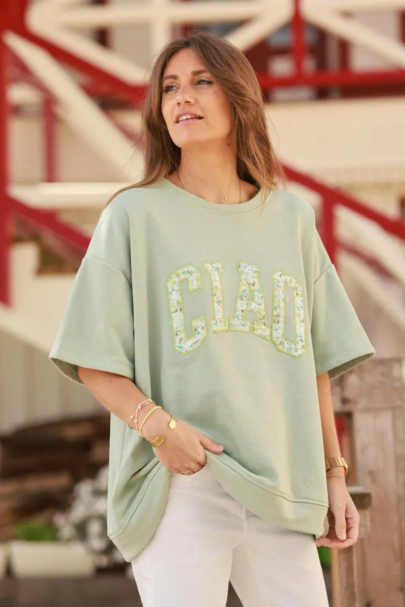 Light Olive “CIAO” Italian Knit Top