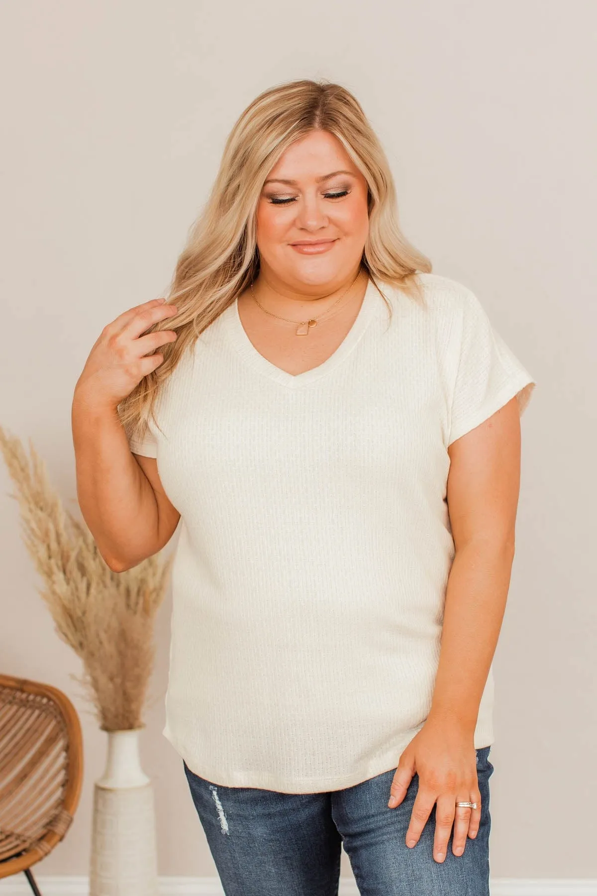 Light Up My Heart V-Neck Top- Ivory