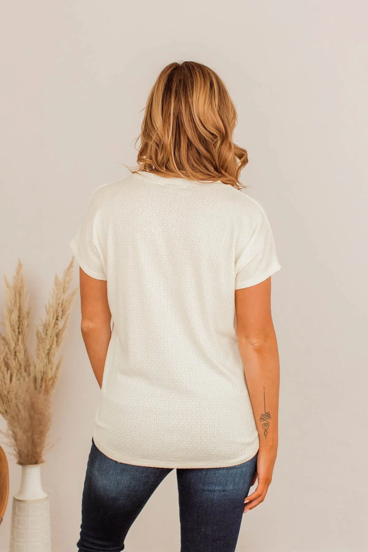 Light Up My Heart V-Neck Top- Ivory