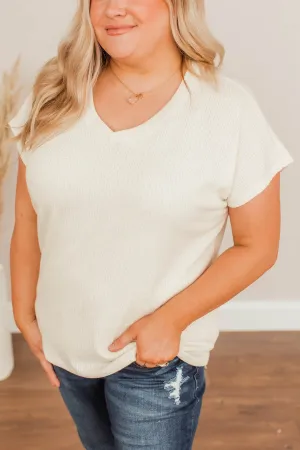 Light Up My Heart V-Neck Top- Ivory