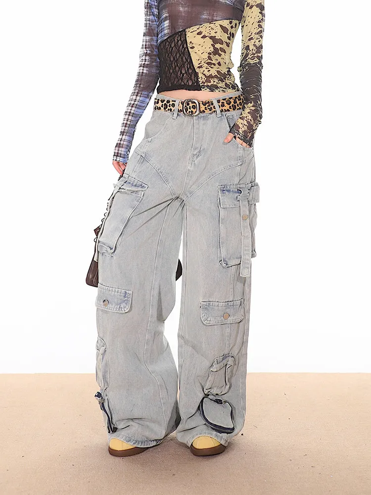 Light Vintage Wash Oversized Cargo Jeans