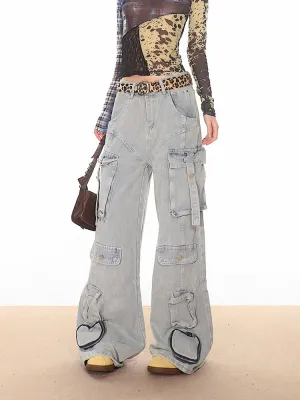 Light Vintage Wash Oversized Cargo Jeans