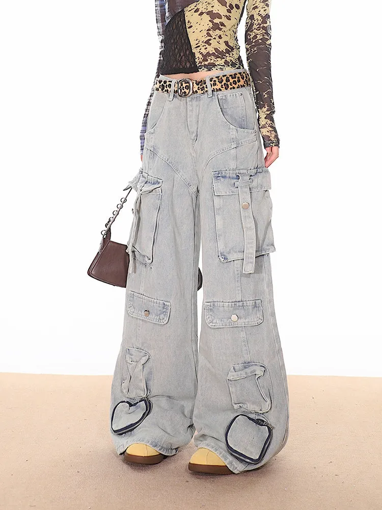 Light Vintage Wash Oversized Cargo Jeans