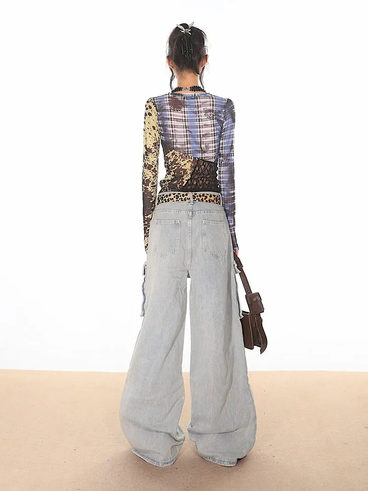 Light Vintage Wash Oversized Cargo Jeans