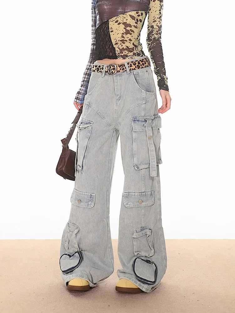 Light Vintage Wash Oversized Cargo Jeans