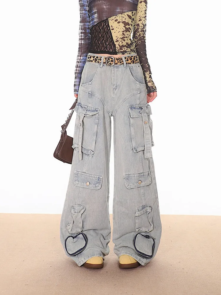 Light Vintage Wash Oversized Cargo Jeans