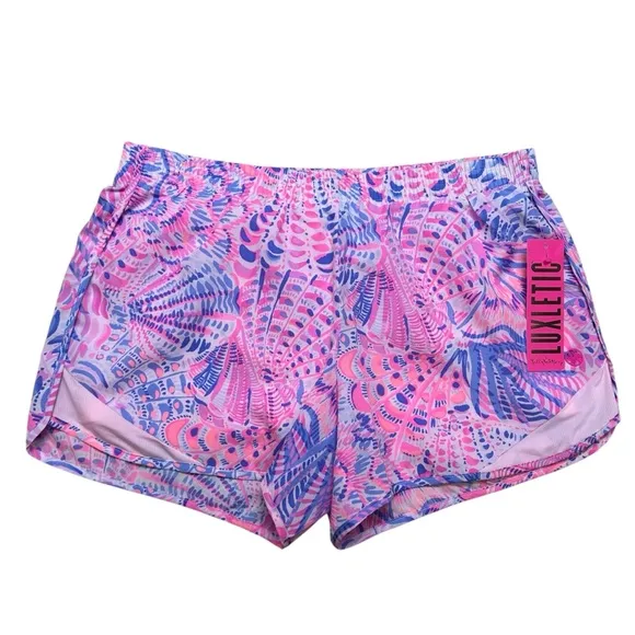 Lilly Pulitzer Luxletic Ocean Trail Short Pink Seashell Beach Size Small New