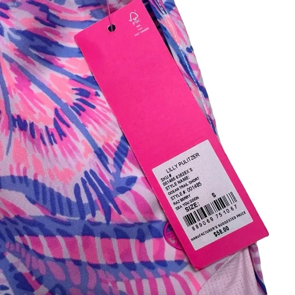 Lilly Pulitzer Luxletic Ocean Trail Short Pink Seashell Beach Size Small New