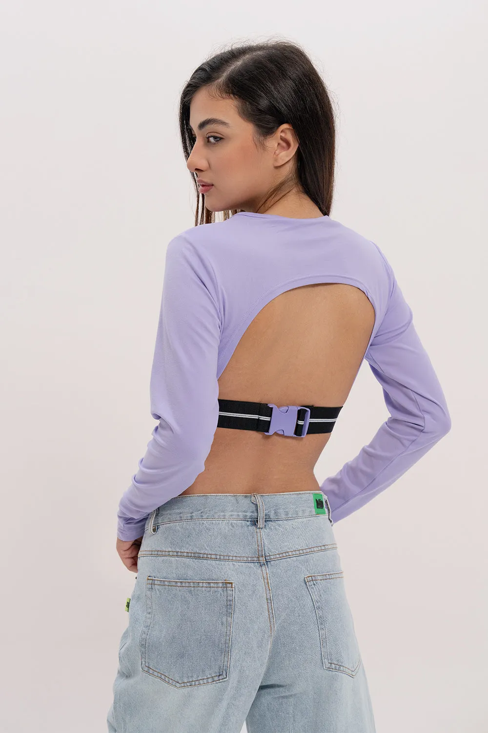 Long Sleeve Crop Top -  Lilac