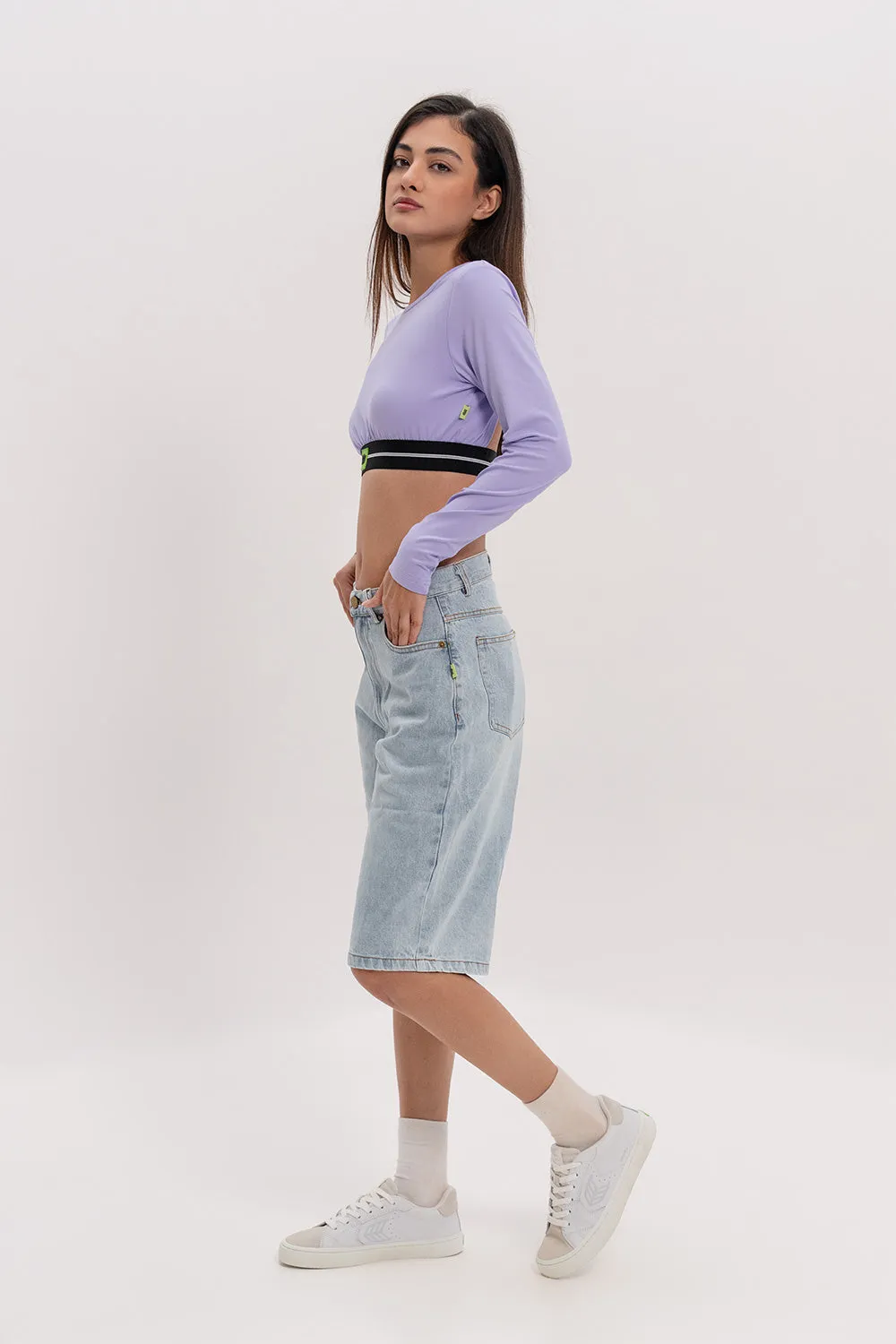 Long Sleeve Crop Top -  Lilac