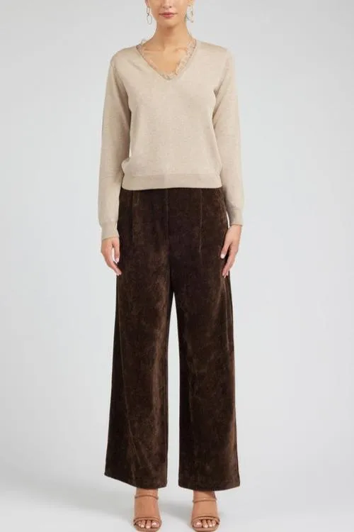 Long-Sleeve V-Neck Sweater with Lace Detail (2 Color Ways)