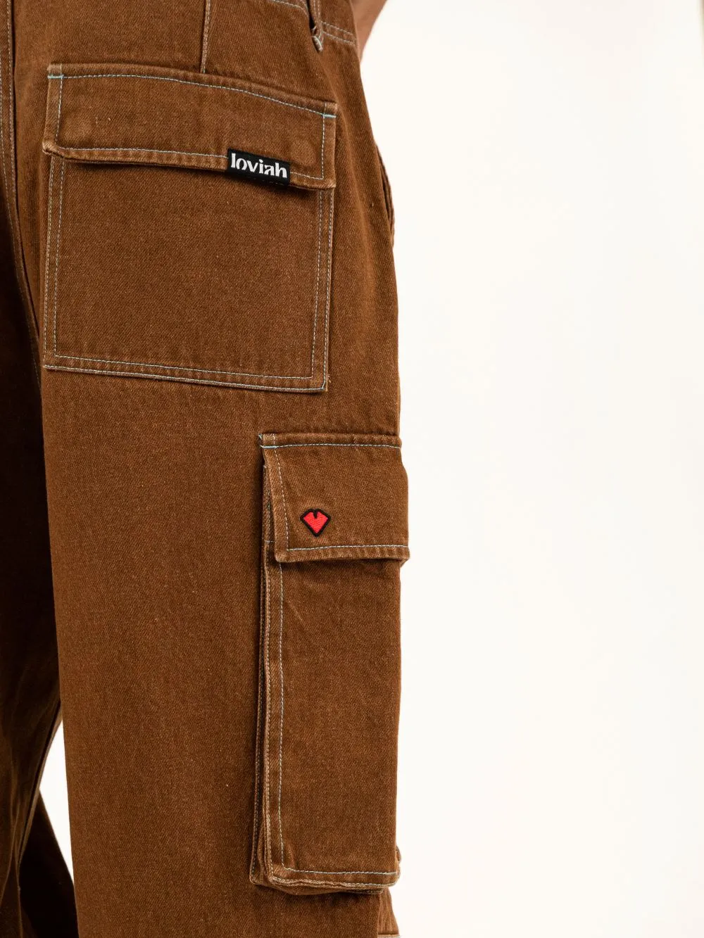Loviah Jeans Cargo Brown Wash/Baby Blue Stitches