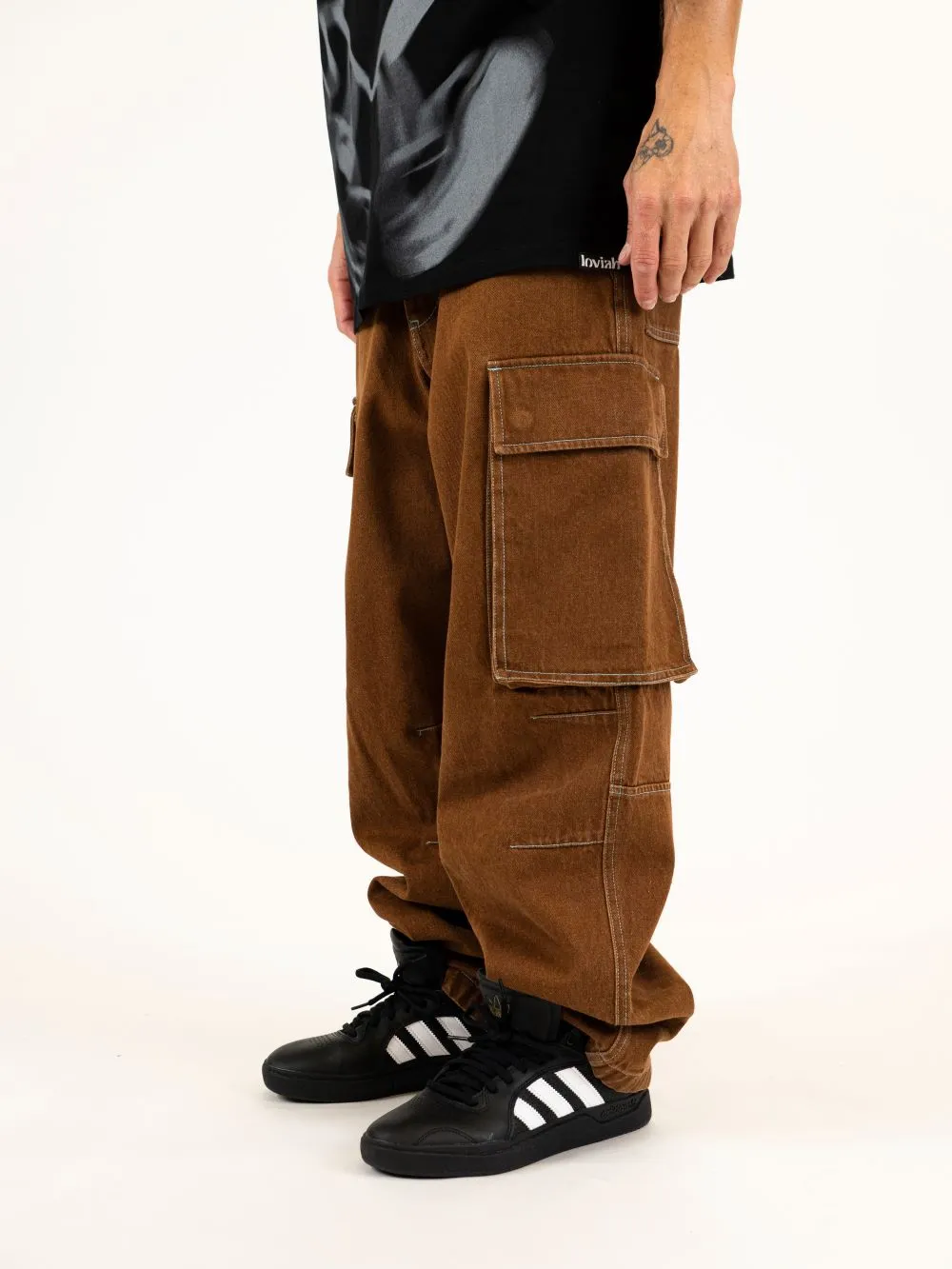 Loviah Jeans Cargo Brown Wash/Baby Blue Stitches