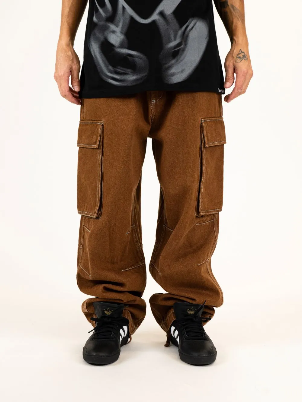 Loviah Jeans Cargo Brown Wash/Baby Blue Stitches