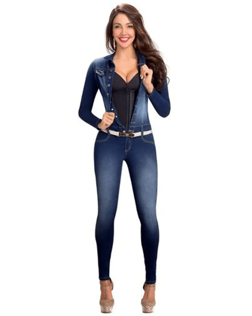 Lowla Colombian Denim Jump Suit with Internal Girdle Control