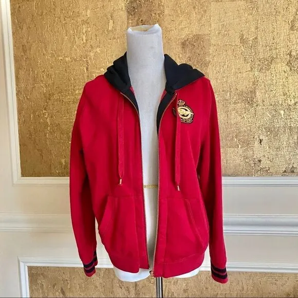 LRL Ralph Lauren red hooded zipper sportive sweatshirt cardigan jacket LP