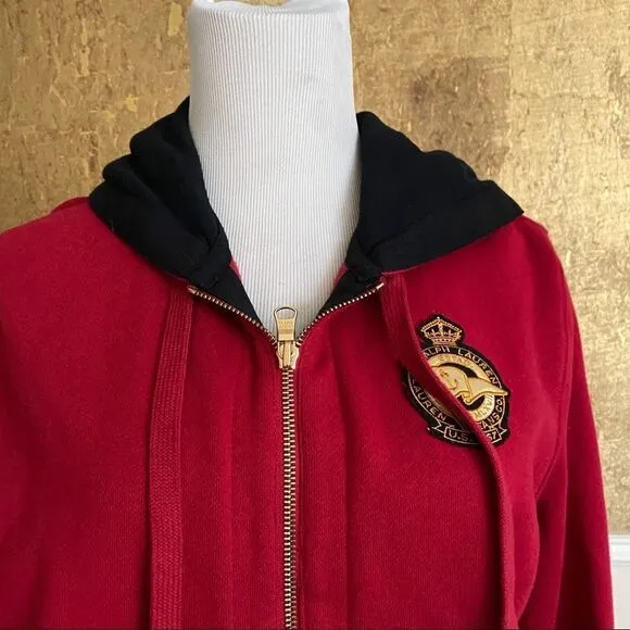 LRL Ralph Lauren red hooded zipper sportive sweatshirt cardigan jacket LP
