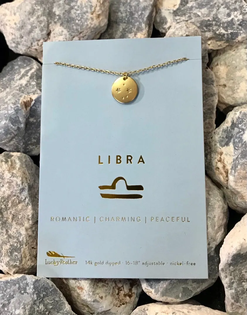 Lucky Feather Zodiac Astrology Necklace - Libra Glow Fish Studios