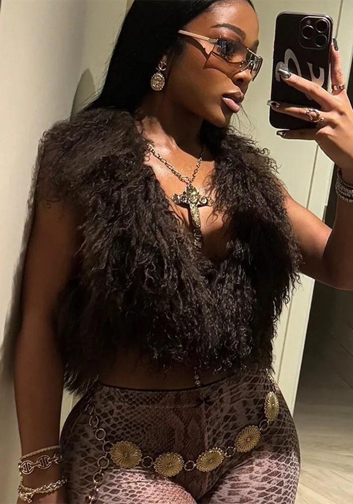 Luxurious Faux Fur Halter Neck Crop Top for Bold Statement Looks
