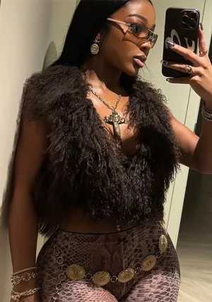 Luxurious Faux Fur Halter Neck Crop Top for Bold Statement Looks