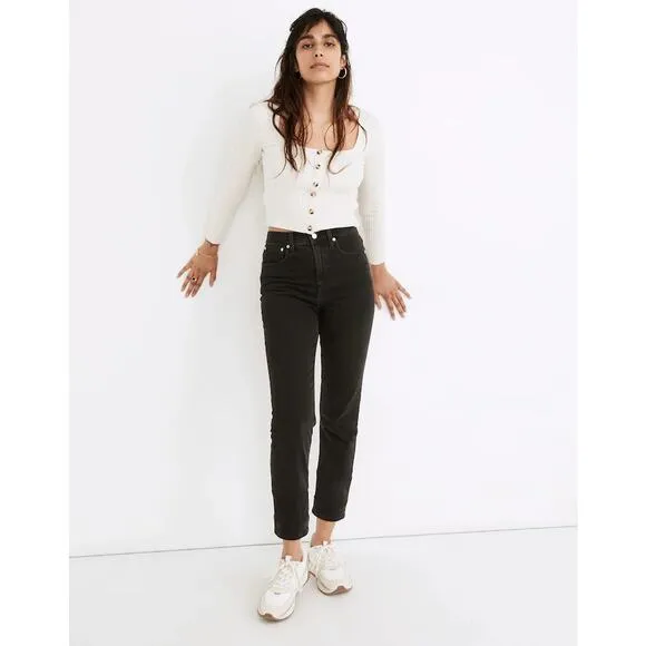 Madewell Classic Straight Denim High Rise Dark Wash Jeans Black 25