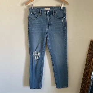 Madewell Mid Rise Perfect Vintage Jeans Ripped Distressed Blue Denim ND511 27