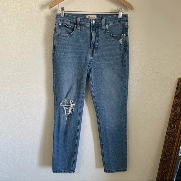 Madewell Mid Rise Perfect Vintage Jeans Ripped Distressed Blue Denim ND511 27