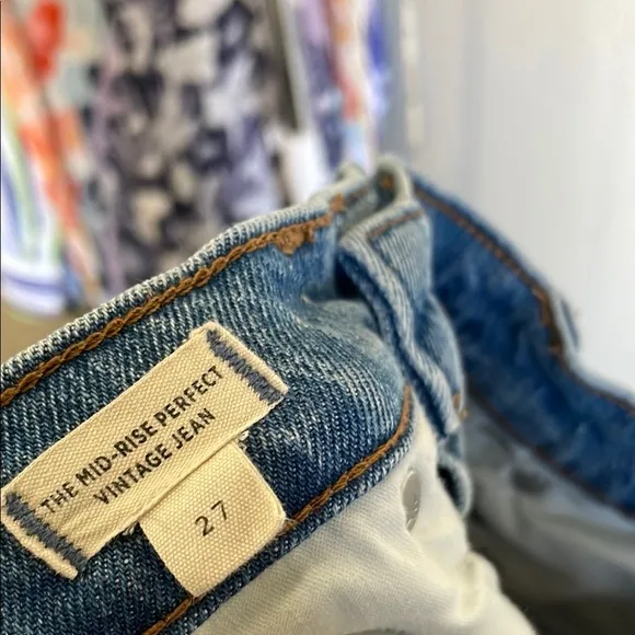Madewell Mid Rise Perfect Vintage Jeans Ripped Distressed Blue Denim ND511 27