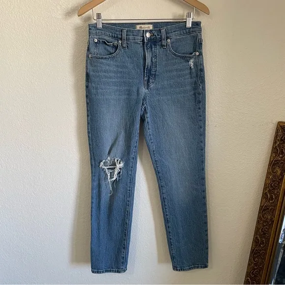 Madewell Mid Rise Perfect Vintage Jeans Ripped Distressed Blue Denim ND511 27