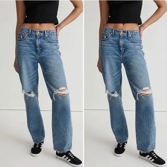 Madewell New The Dadjean in Brockport Wash Ripped Edition Jeans Denim NWT 28