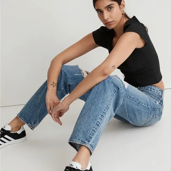 Madewell New The Dadjean in Brockport Wash Ripped Edition Jeans Denim NWT 28
