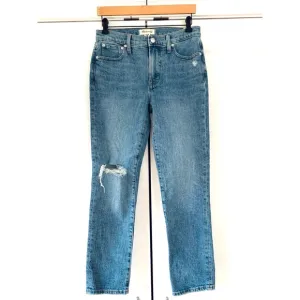 Madewell The Perfect Vintage Jean Mid Rise Straight Leg Crop Distressed Size 26