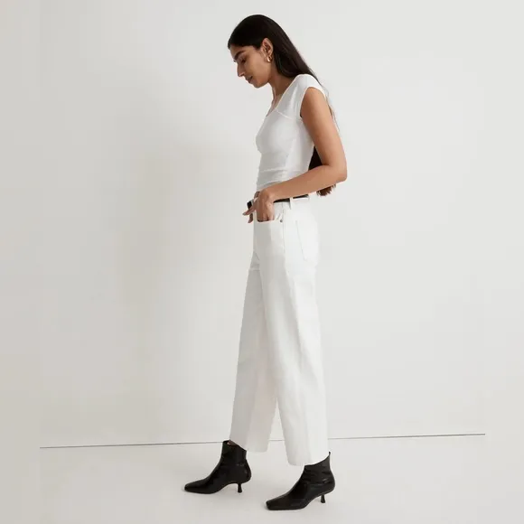 Madewell The Petite Perfect Vintage Wide Leg Crop Jean Tile White 30 P High Rise