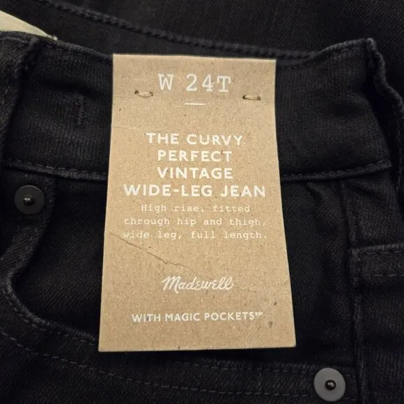 Madewell The Tall Curvy Perfect Vintage Wide-Leg Jean Black 24T NWT